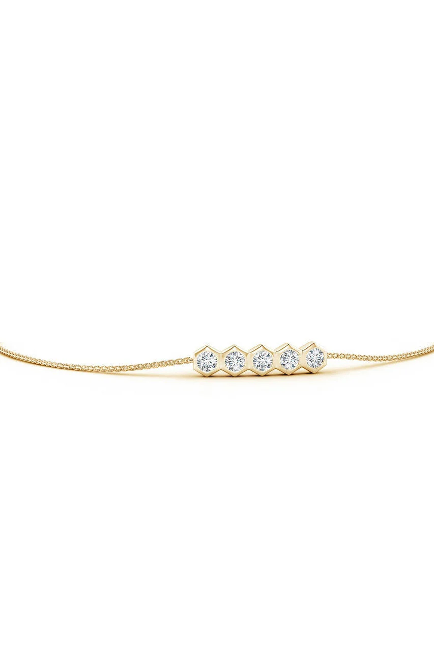 Indochine 14k 5-Hexagon Diamond Bar Bolo Bracelet - Image 3