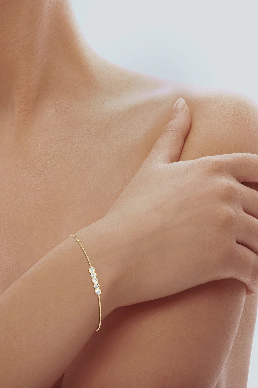 Indochine 14k 5-Hexagon Diamond Bar Bolo Bracelet - Image 4