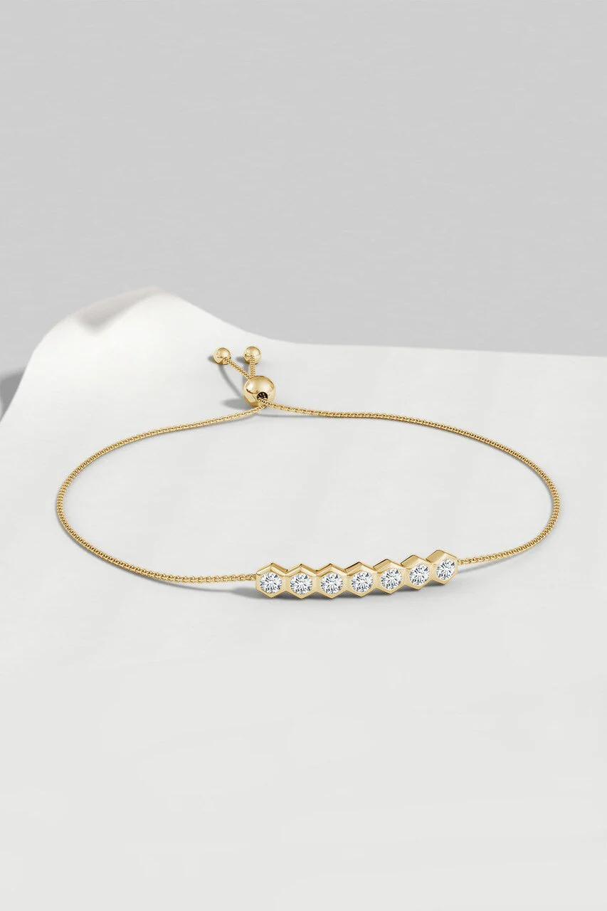 Indochine 14k 7-Hexagon Diamond Bar Bolo Bracelet