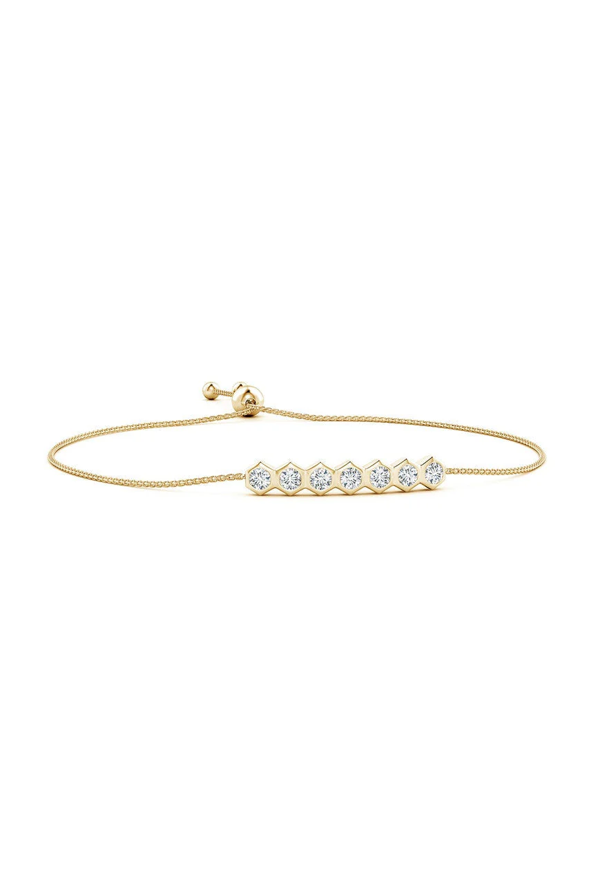 Indochine 14k 7-Hexagon Diamond Bar Bolo Bracelet - Image 2