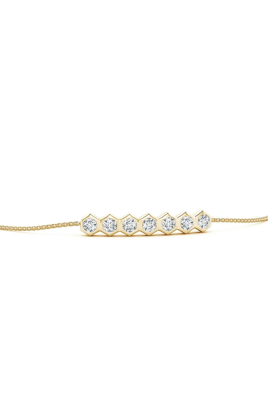 Indochine 14k 7-Hexagon Diamond Bar Bolo Bracelet - Image 3