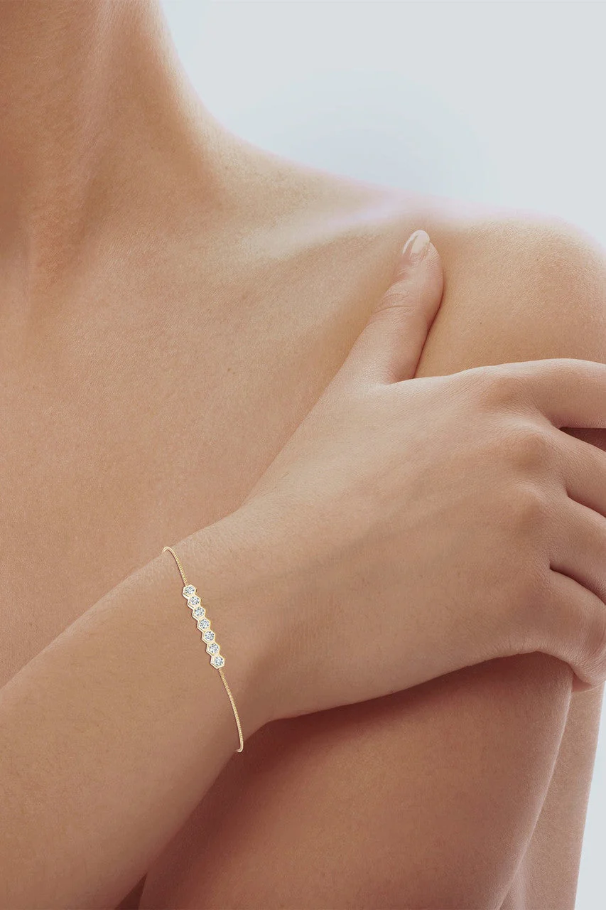 Indochine 14k 7-Hexagon Diamond Bar Bolo Bracelet - Image 4