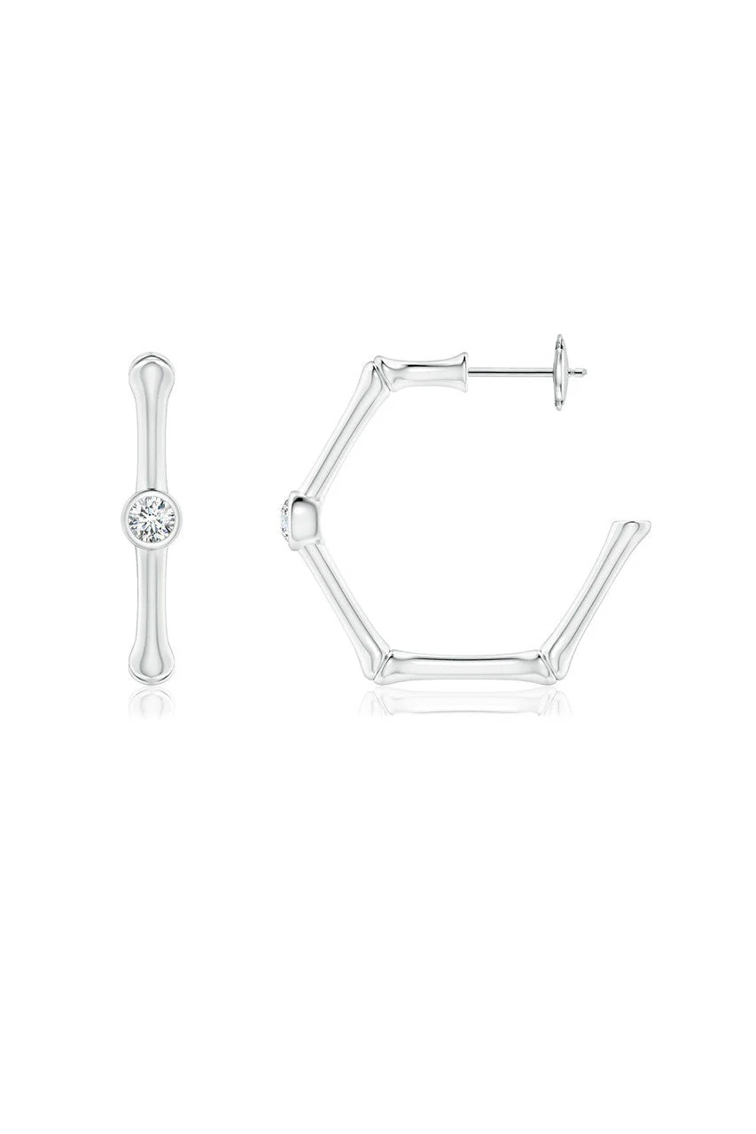 Indochine 14k Bamboo Hexagon Diamond Center Hoop Earrings - Image 2