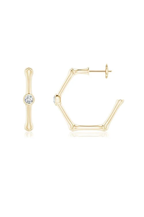 Indochine 14k Bamboo Hexagon Diamond Center Hoop Earrings - Image 2
