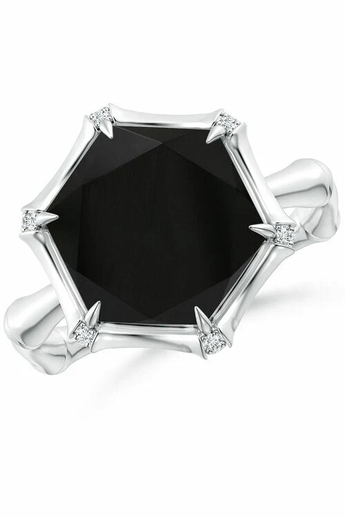 Indochine 14k Black Onyx & Diamond Bamboo Frame Ring - Image 15