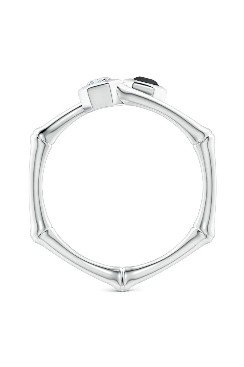 Indochine 14k Black & White Diamond Bamboo Bypass Ring - Image 4