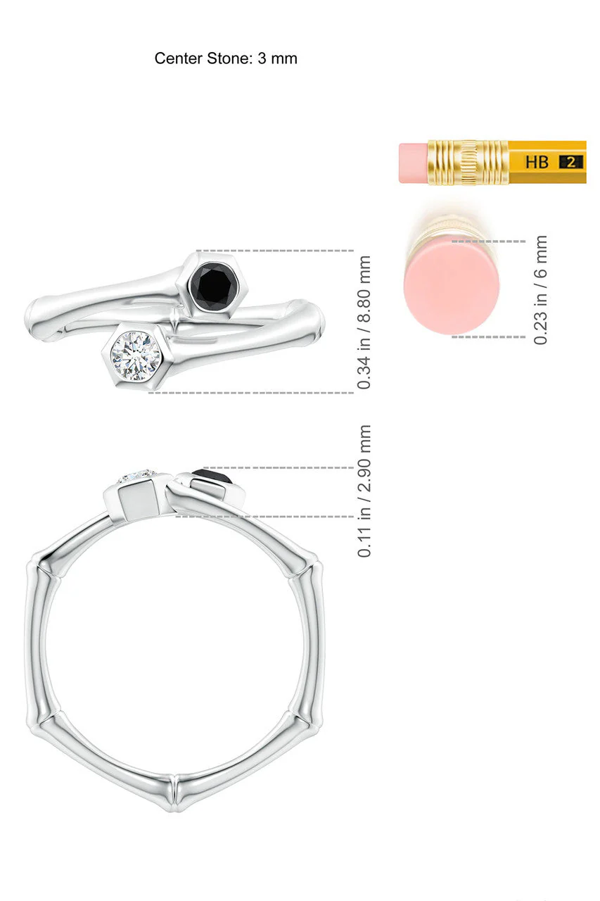 Indochine 14k Black & White Diamond Bamboo Bypass Ring - Image 6