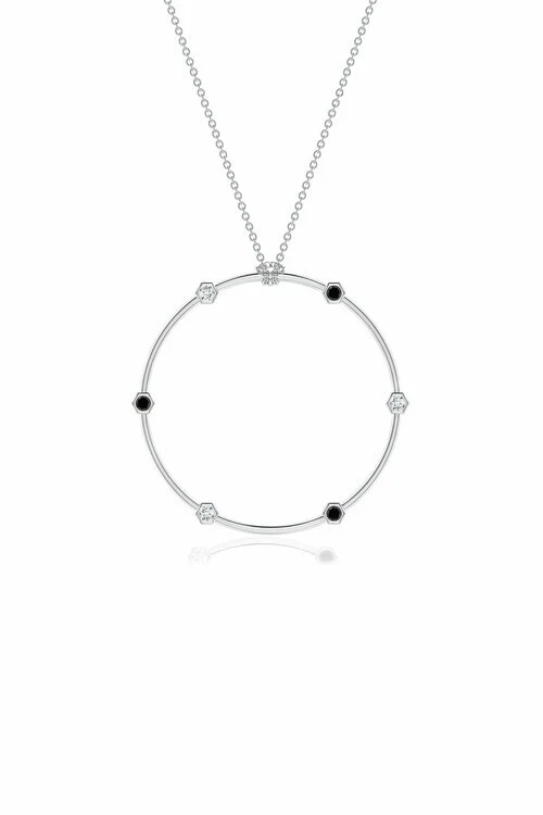 Indochine 14k Black & White Diamond Circle Pendant Necklace