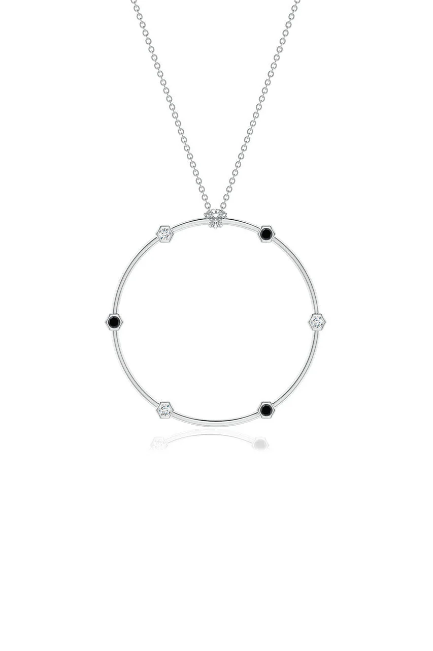Indochine 14k Black & White Diamond Circle Pendant Necklace - Image 2