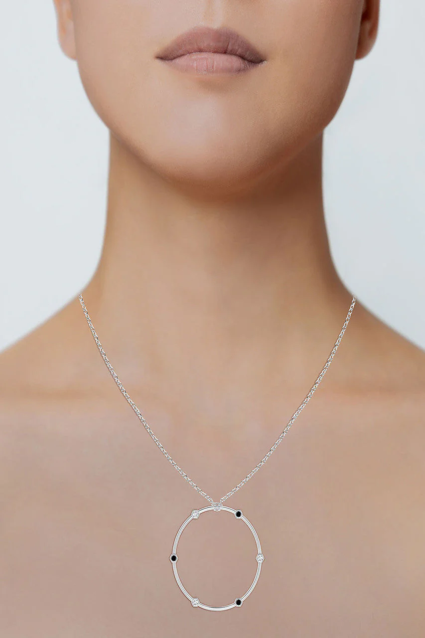 Indochine 14k Black & White Diamond Circle Pendant Necklace - Image 4