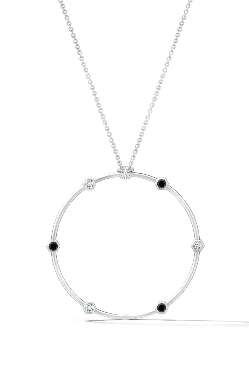 Indochine 14k Black & White Diamond Circle Pendant Necklace - Image 7