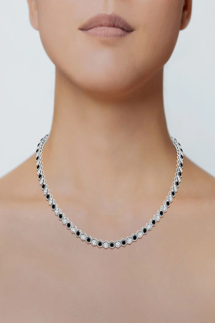 Indochine 14k Black & White Diamond Hexagon Tennis Necklace - Image 4