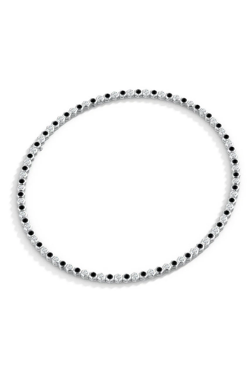 Indochine 14k Black & White Diamond Hexagon Tennis Necklace - Image 6