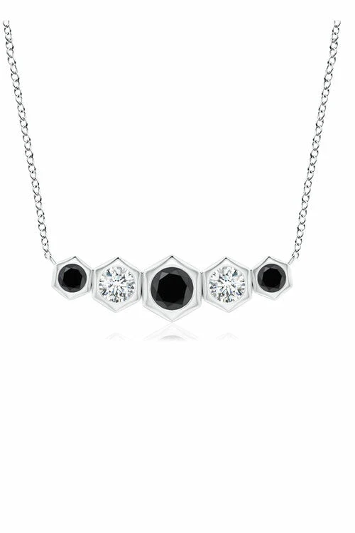 Indochine 14k Black & White Diamond Tapering Hexagon Bar Necklace