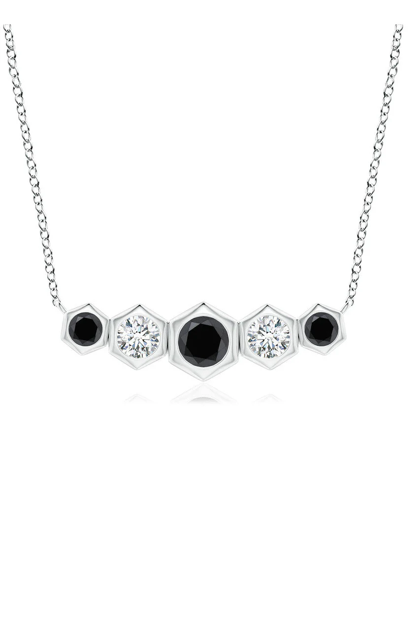 Indochine 14k Black & White Diamond Tapering Hexagon Bar Necklace - Image 2