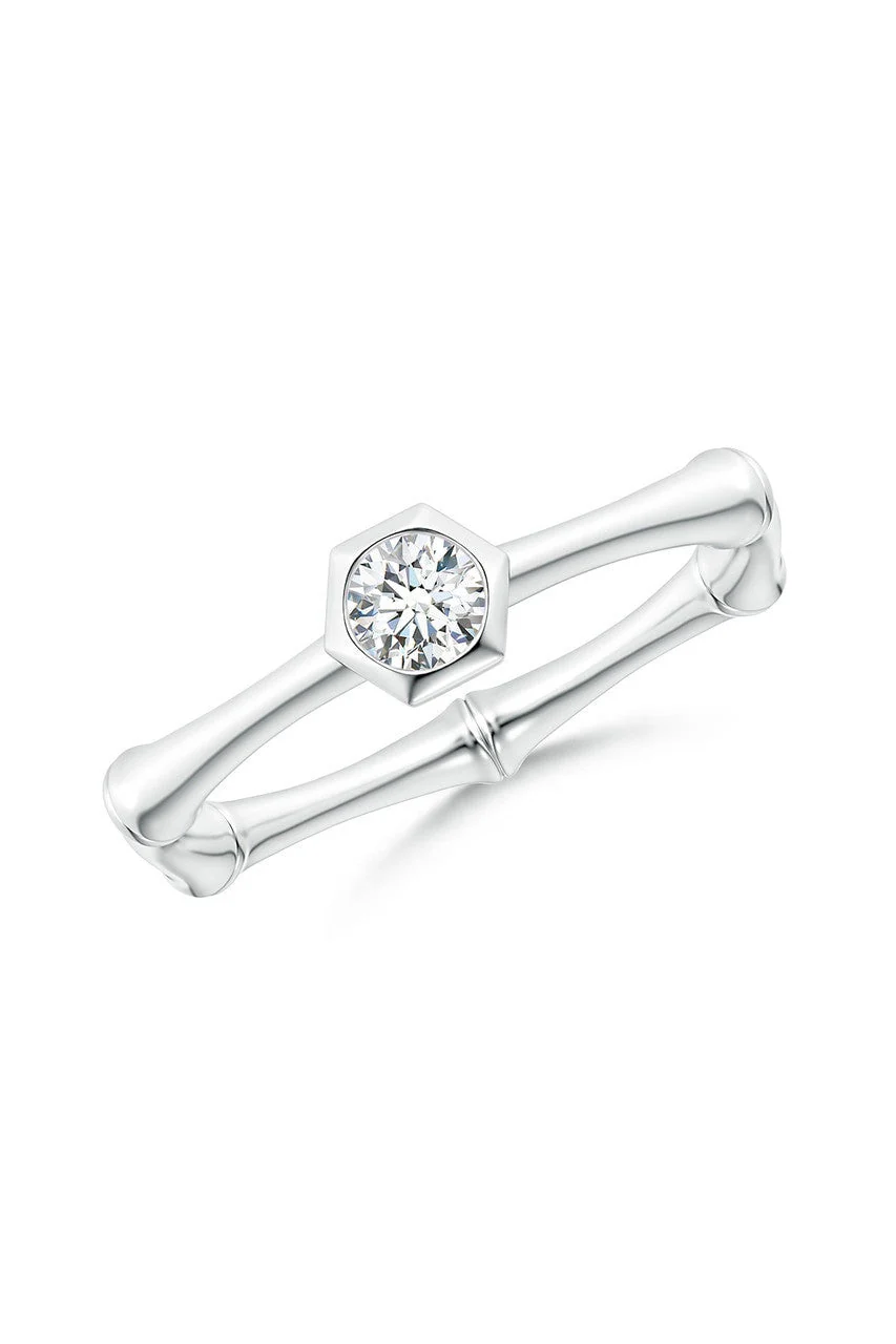 Indochine 14k Hex Frame Diamond Solitaire Bamboo Ring - Image 2