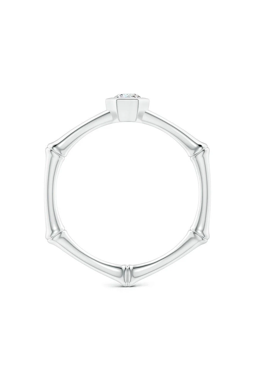 Indochine 14k Hex Frame Diamond Solitaire Bamboo Ring - Image 3