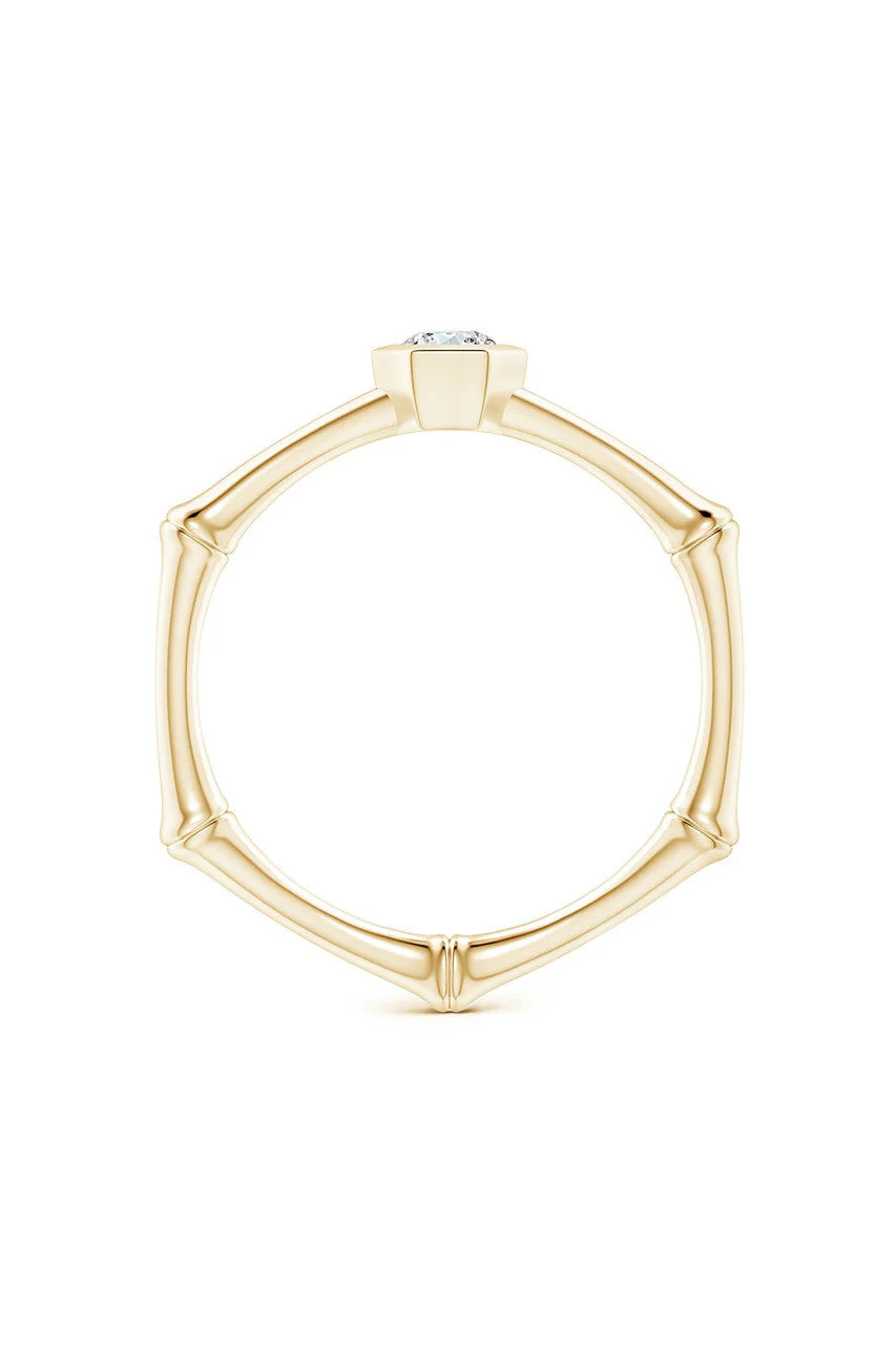 Indochine 14k Hex Frame Diamond Solitaire Bamboo Ring - Image 3