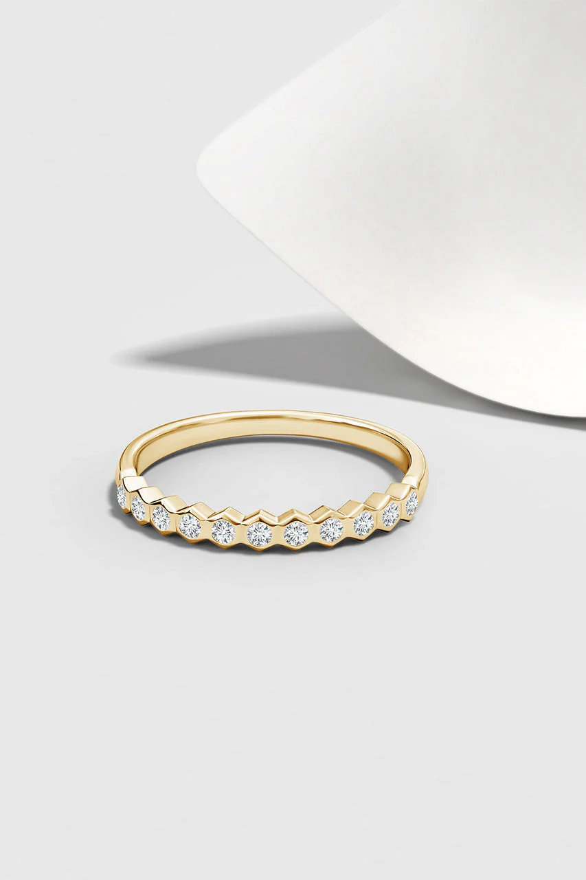 Indochine 14k Hexagon 11-Diamond Stacking Ring