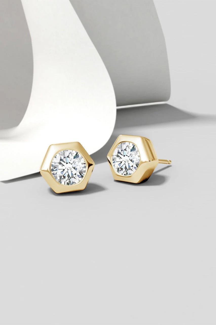 Indochine 14k  Hexagon 4mm Diamond Solitaire Stud Earrings