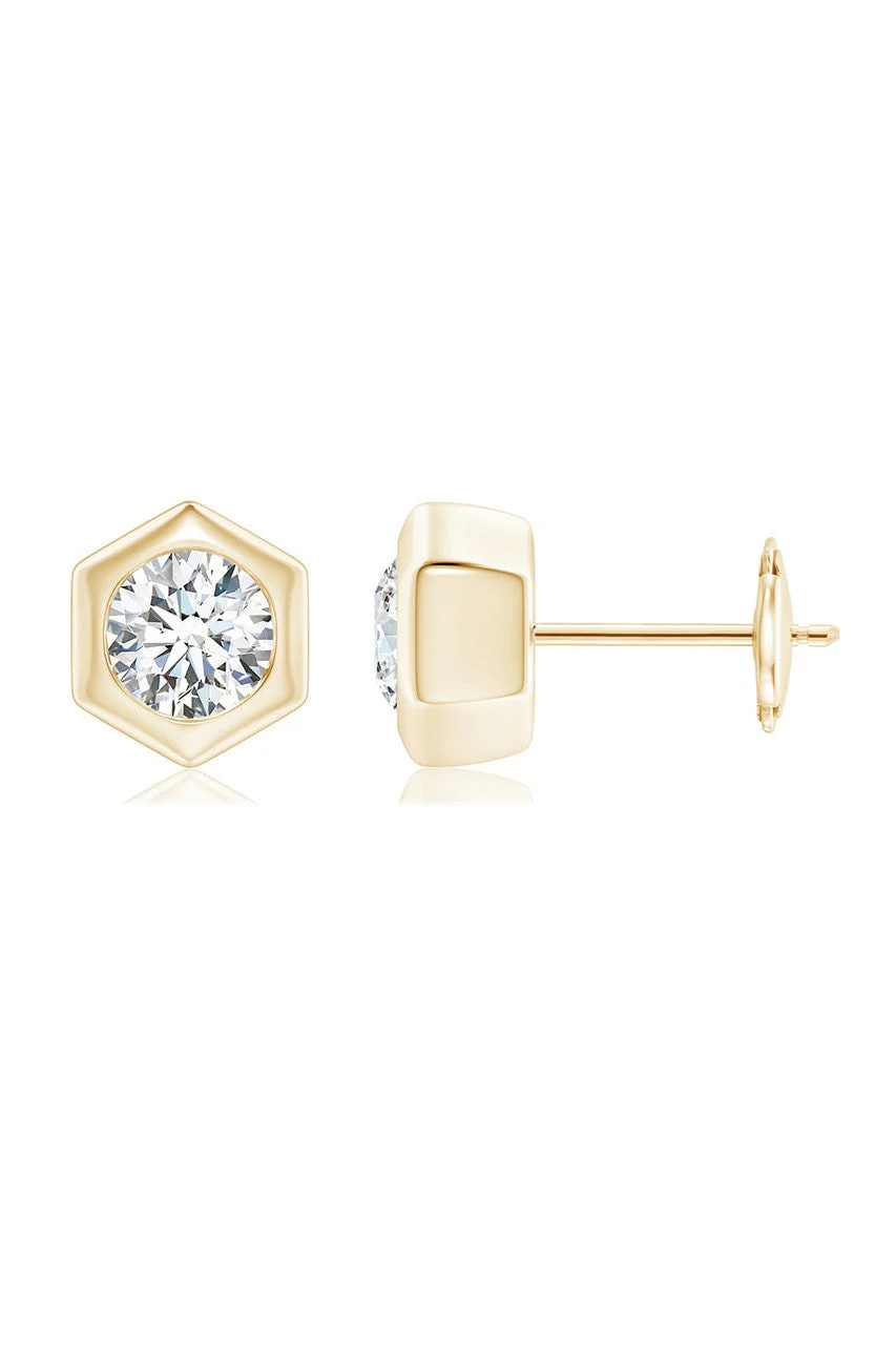 Indochine 14k  Hexagon 4mm Diamond Solitaire Stud Earrings - Image 2