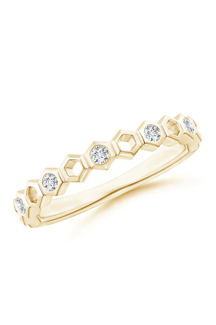 Indochine 14k Hexagon Alternating 5-Diamond Ring - Image 2