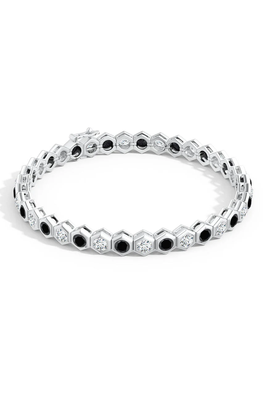 Indochine 14k Hexagon Black and White Diamond Tennis Bracelet - Image 3