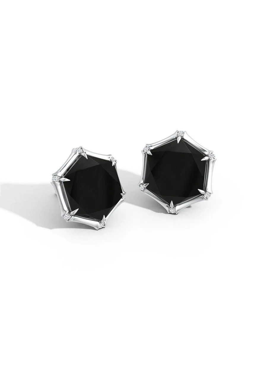 Indochine 14k Hexagon Black Onyx & Diamond Stud Earrings - Image 2