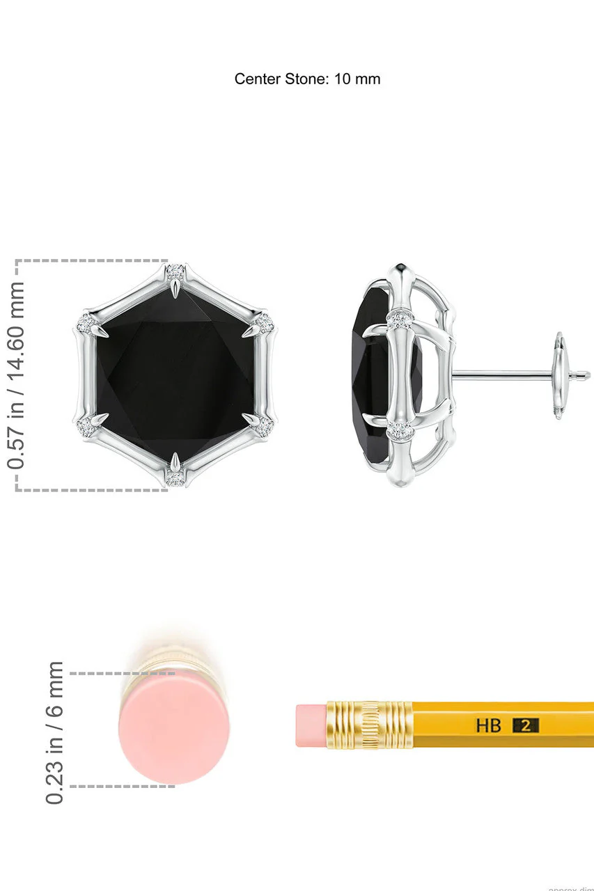 Indochine 14k Hexagon Black Onyx & Diamond Stud Earrings - Image 4