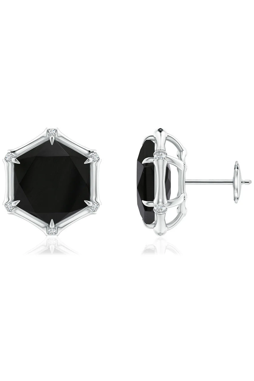 Indochine 14k Hexagon Black Onyx & Diamond Stud Earrings - Image 6