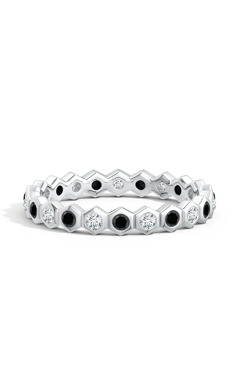 Indochine 14k Hexagon Black & White Diamond Stacking Eternity Band Ring - Image 5