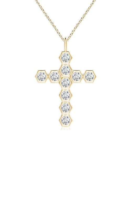 Indochine 14k Hexagon Diamond Cross Pendant Necklace