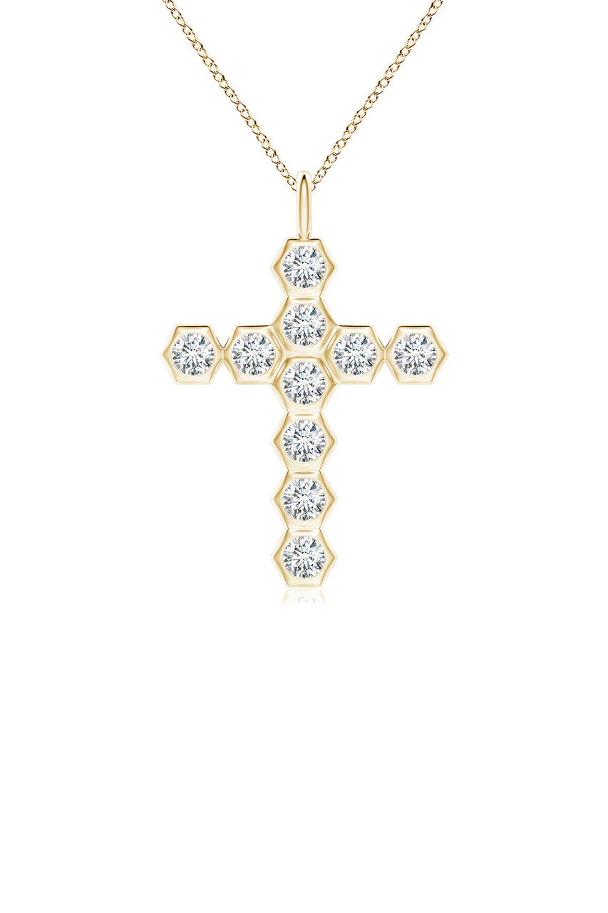 Indochine 14k Hexagon Diamond Cross Pendant Necklace - Image 2