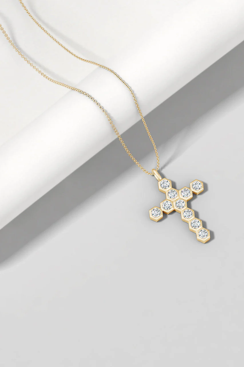 Indochine 14k Hexagon Diamond Cross Pendant Necklace - Image 4