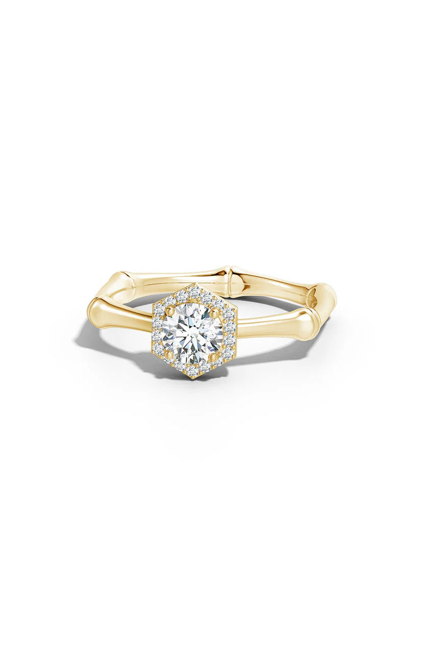 Indochine 14k Hexagon Diamond Pave Halo Bamboo Ring - Image 3