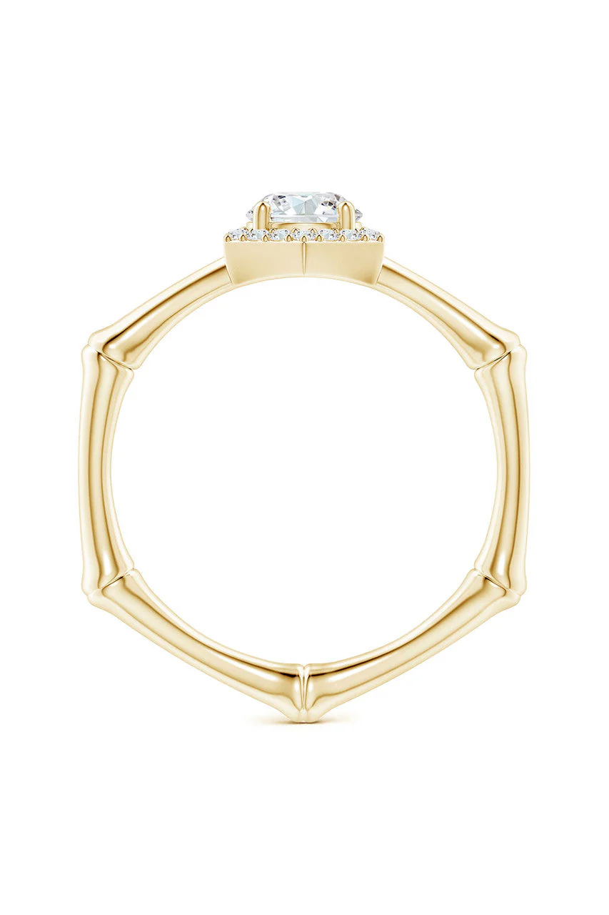 Indochine 14k Hexagon Diamond Pave Halo Bamboo Ring - Image 4