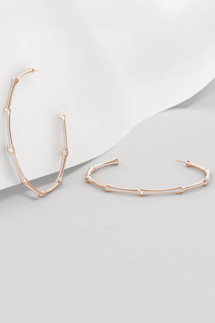 Indochine 14k Pave Diamond 2.75 Inch Bamboo Hoops