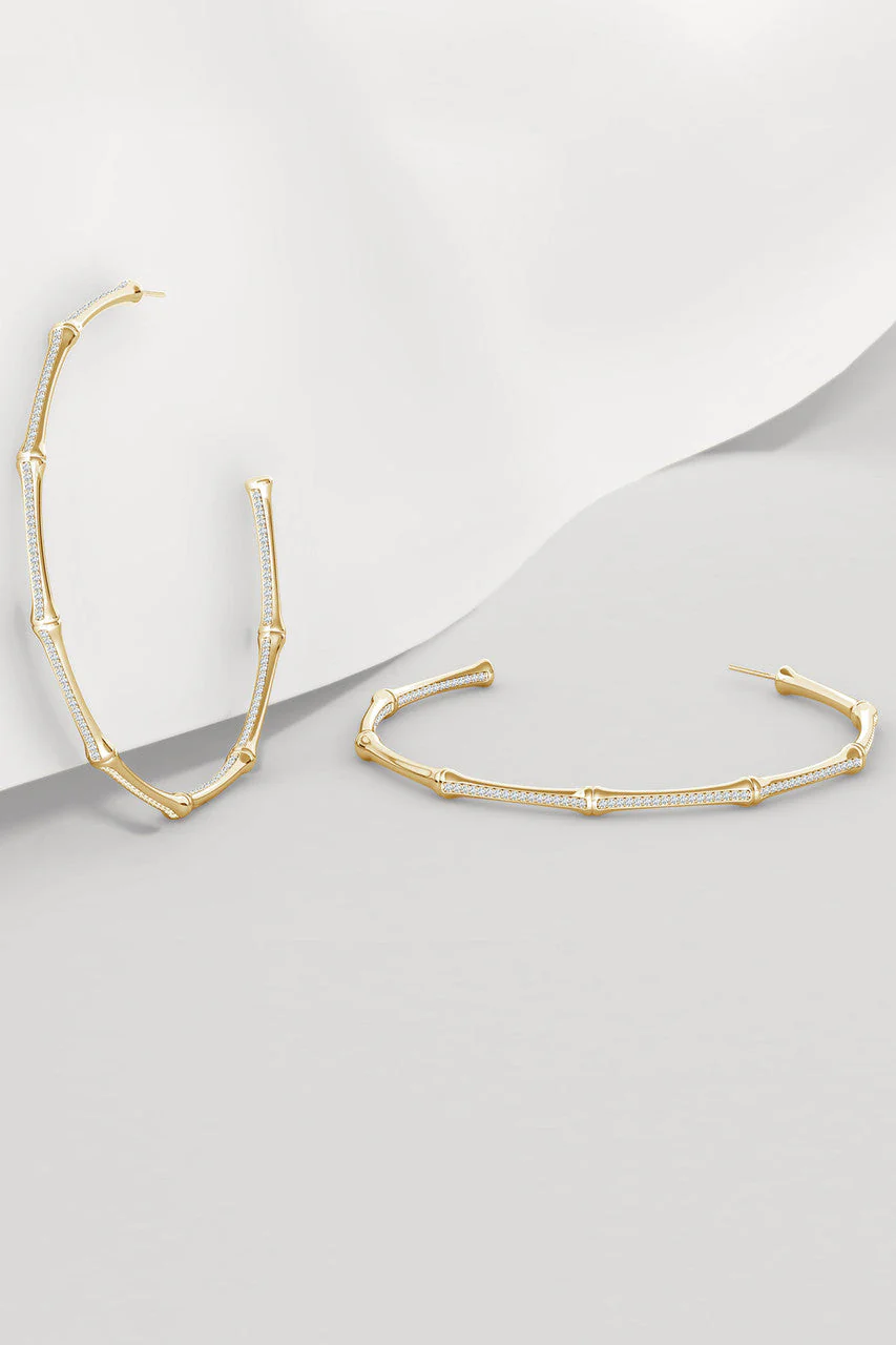 Indochine 14k Pave Diamond 2.75 Inch Bamboo Hoops