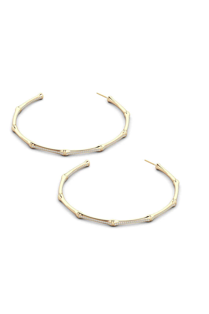 Indochine 14k Pave Diamond 2.75 Inch Bamboo Hoops - Image 3