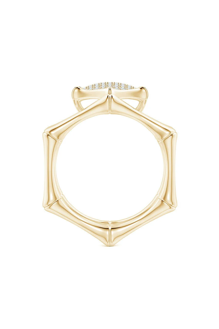 Indochine 14k Pave Diamond Hexagon Center Double Bamboo Band Cocktail Ring - Image 3