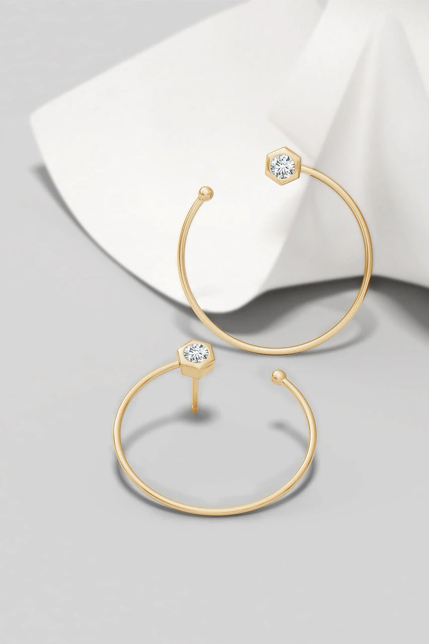 Indochine 14k Small Diamond  Side-Facing Open Hoop Earrings