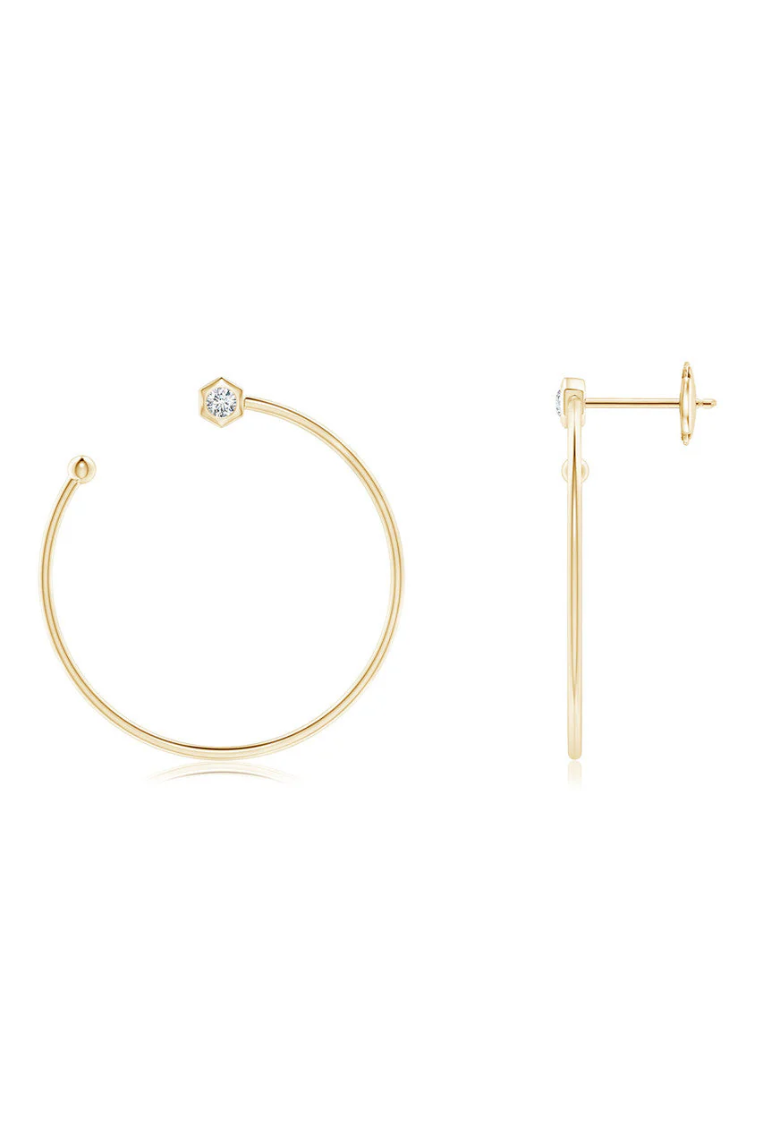 Indochine 14k Small Diamond  Side-Facing Open Hoop Earrings - Image 2