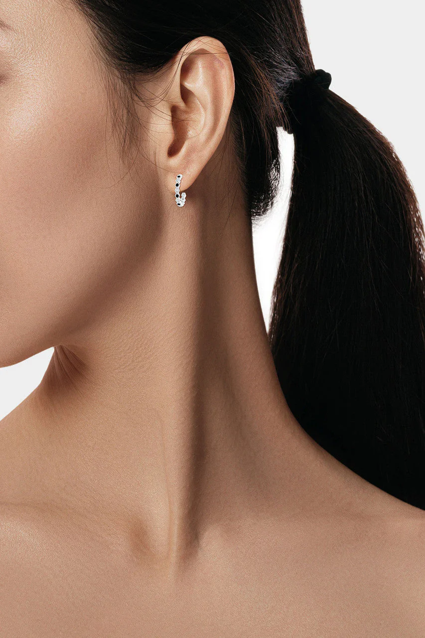 Indochine 14k Small Stacked Hexagon Black & White Diamond J-Hoop Earrings - Image 4