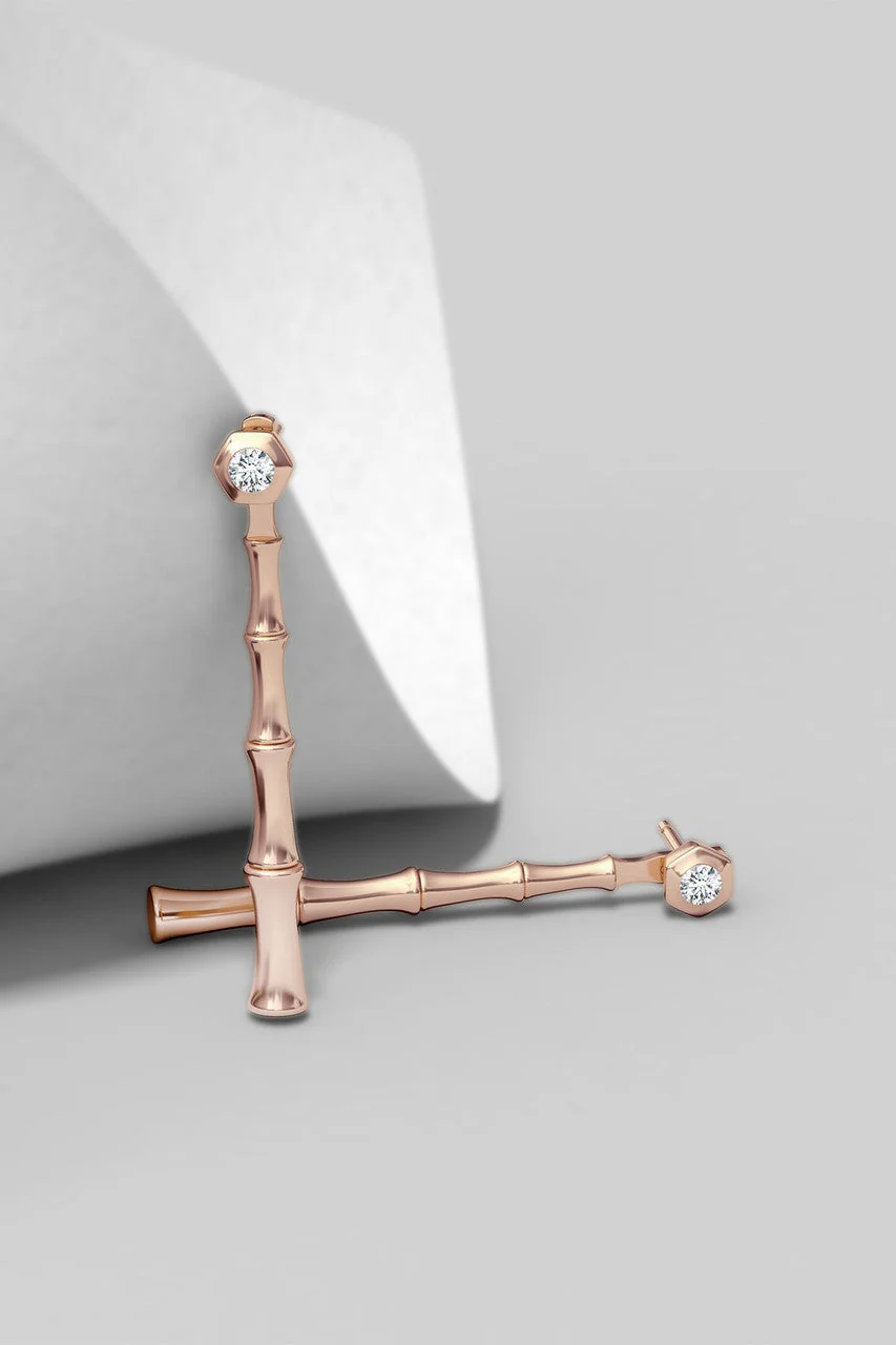Indochine Bamboo 14k Diamond Multi-Wear Linear Earrings