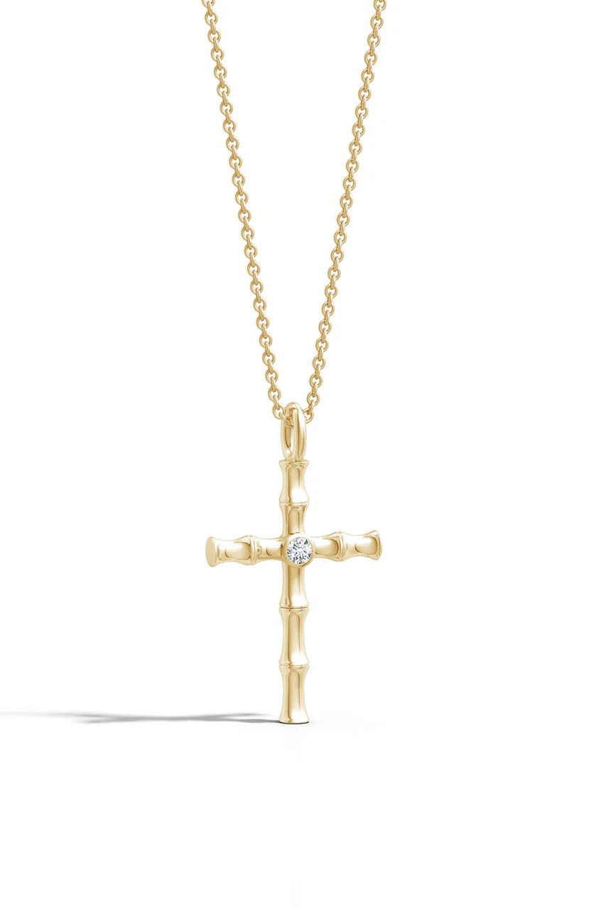 Indochine Spirit 14k Bamboo Cross Diamond Pendant Necklace - Image 2