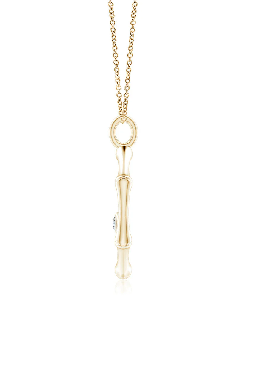 Indochine Spirit 14k Bamboo Frame Hamsa Diamond Pendant Necklace - Image 4