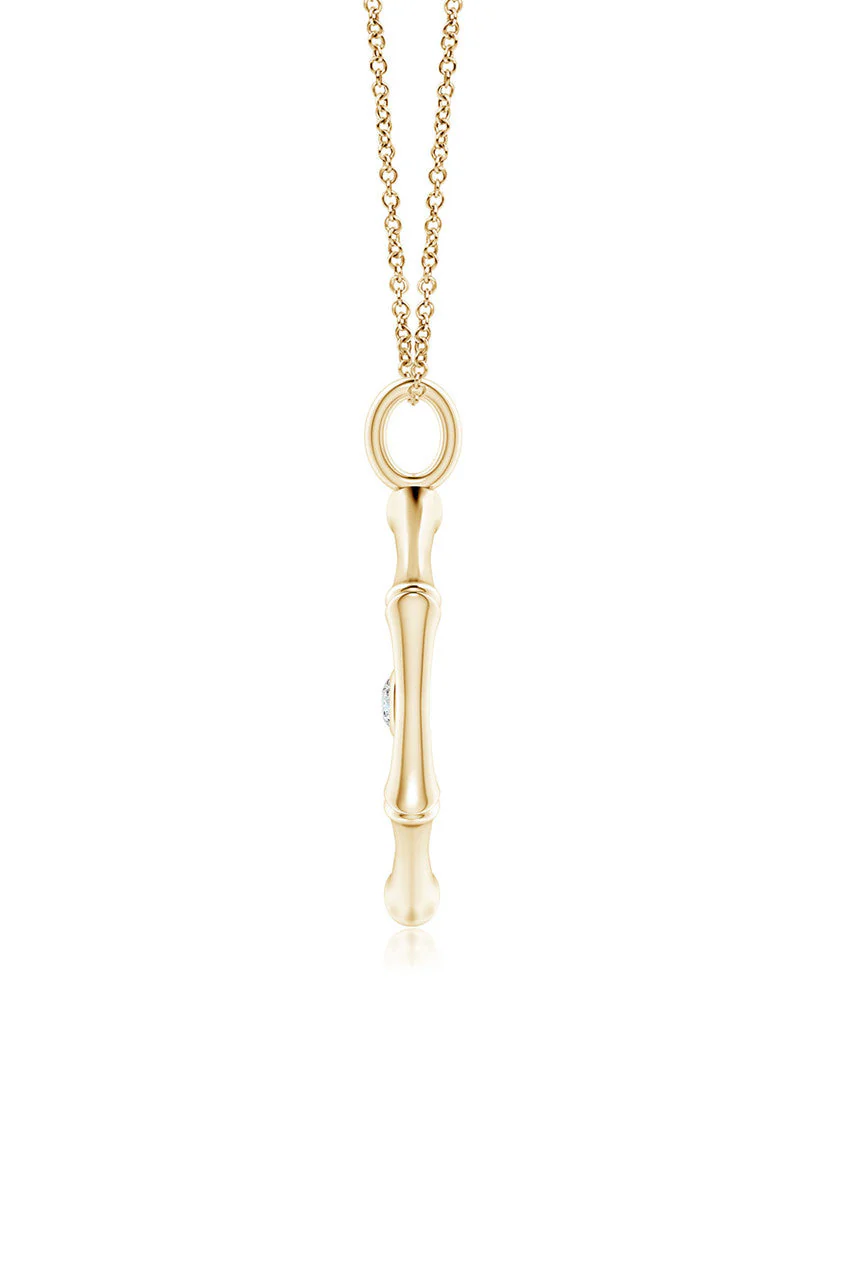 Indochine Spirit 14k Evil Eye Bamboo Hexagon Frame Diamond Necklace - Image 4