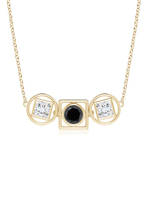 Infinity 14K Gold with Black & White Diamond Three Stone Necklace