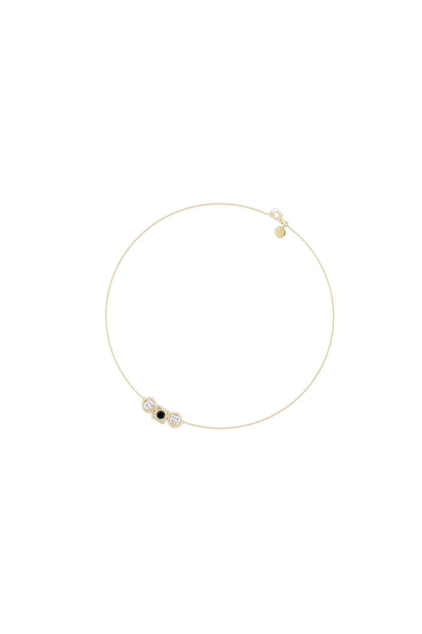 Infinity 14K Gold with Black & White Diamond Three Stone Necklace - Image 3