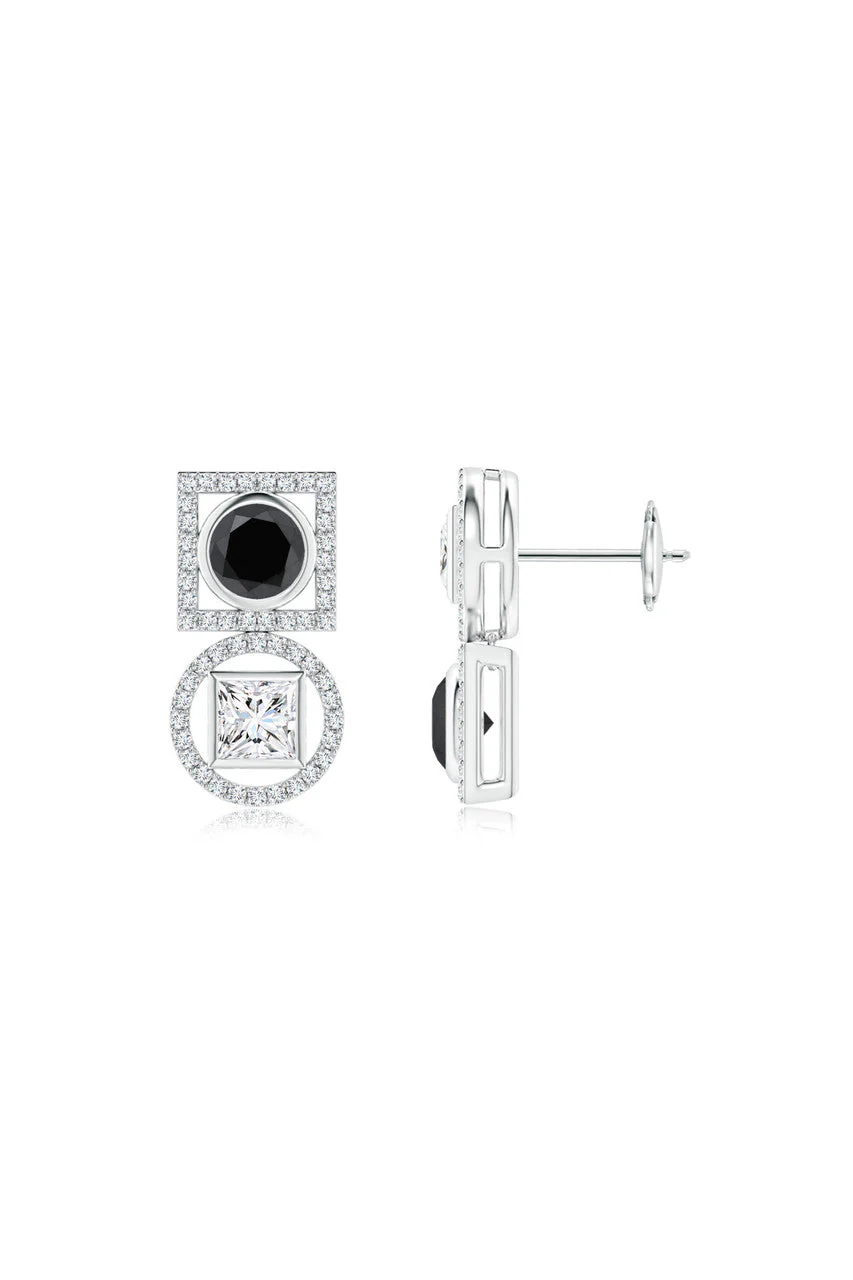 Infinity 14K Gold with Black & White Diamond Two Stone Earrings - Image 2